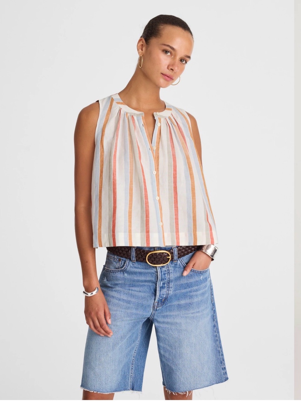 Madewell Button Front Tank in Linen Cotton